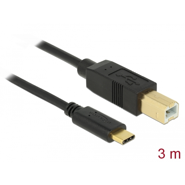 Delock 83666 USB-B apa - USB-C apa 2.0 Adat és töltő kábel - Fekete (3m)
