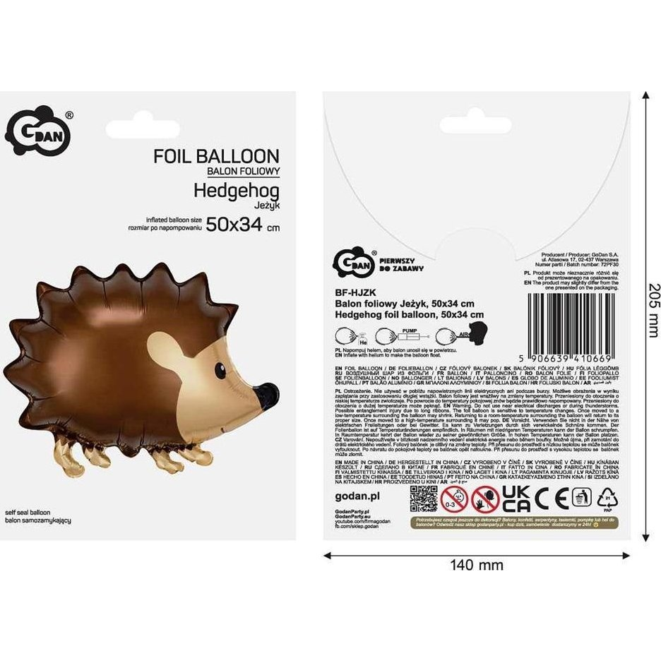 Héliummal tölthető süni alakú fólia lufi - 50 x 34 cm (5906639410669)