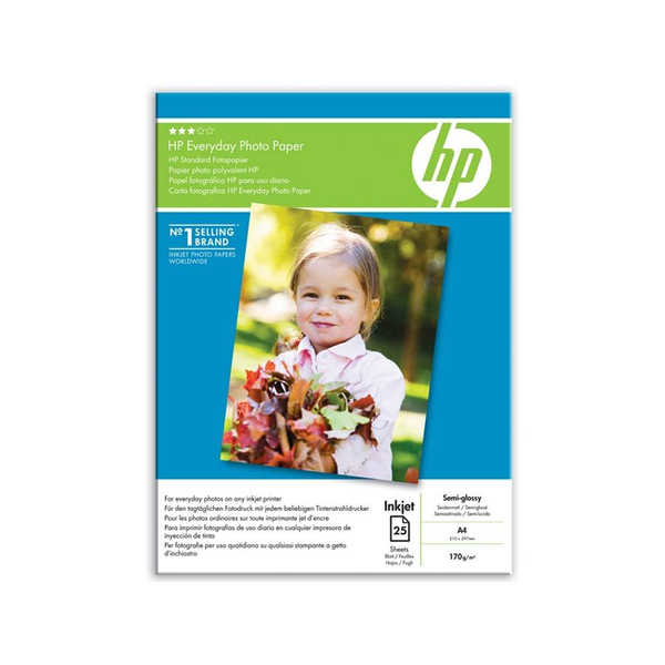 HP Papier photo semi-brillant Everyday 175 g/m² - 25 feuilles/A4/210 x 297 mm fotopapír Černá, Modrá, Bílá Semi-gloss