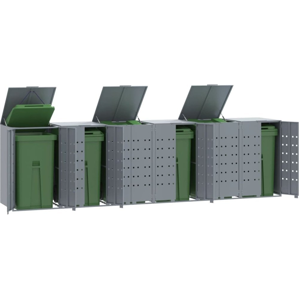 szürke acél kerekes tároló 6 szemeteskukához 414 x 79 x 117 cm (3279991)