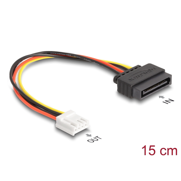 Strom-Adapterkabel SATA 15 Pin Stecker > 1x Floppy 4 Pin Buchse (15cm)