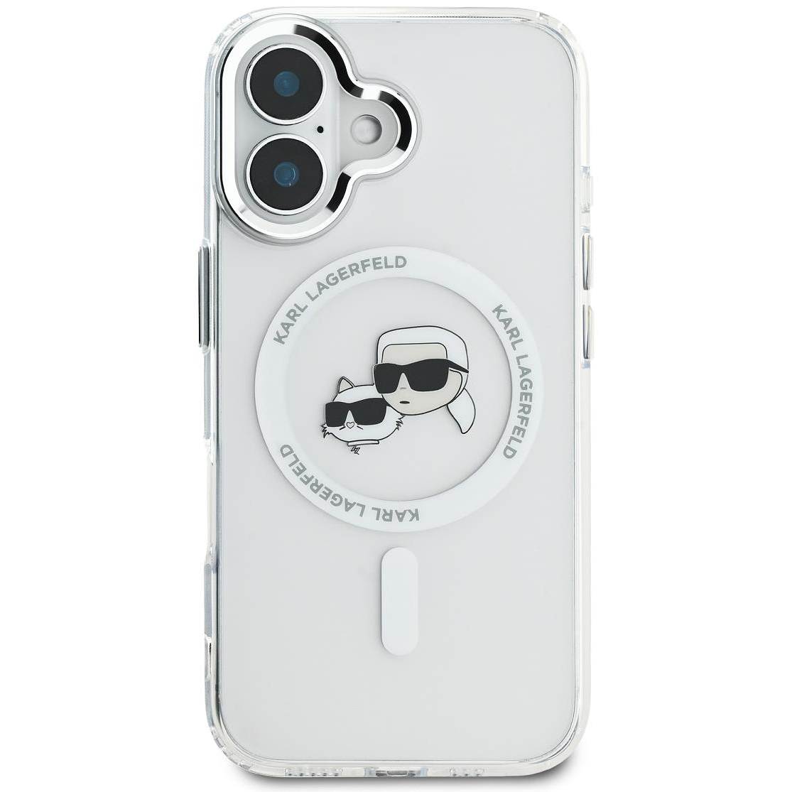 Karl Lagerfeld IML K&CH Heads Metal Frame MagSafe iPhone 16 Plus átlátszó tok (KLHMP16MHLSKCH)