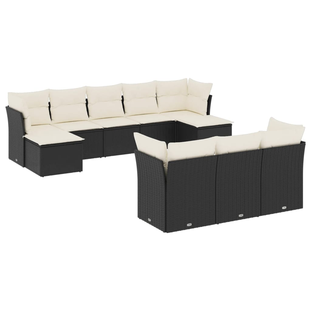 10 részes fekete polyrattan kerti ülőgarnitúra párnákkal (3218326)