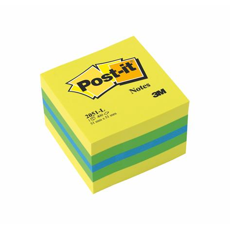 3M Post-it 2051L öntapadó jegyzettömb Négyszögletes Kék, Zöld, Türkizkék, Sárga 400 lapok (FT510091729)