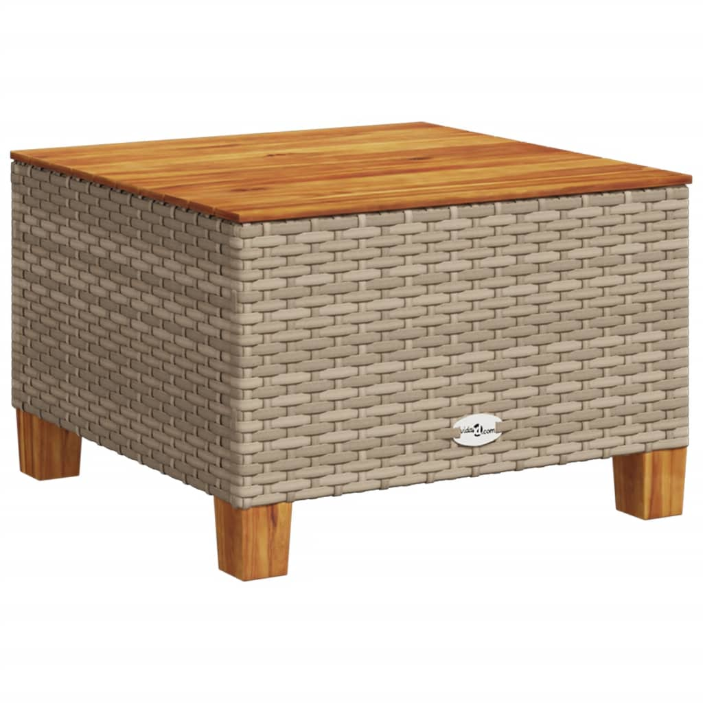 bézs polyrattan és akácfa kerti asztal 55 x 55 x 36 cm (365910)
