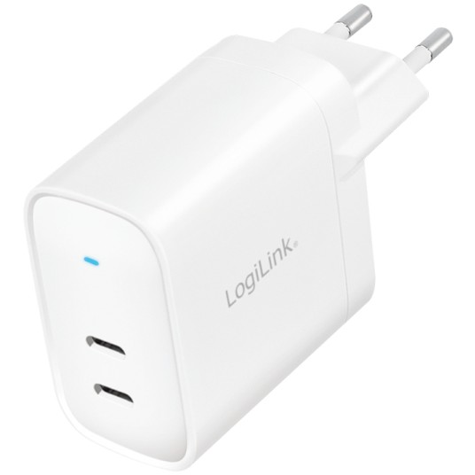 LogiLink USB tápcsatlakozó adapter, 2x USB-C port (PD), GaN-technológia, 40 W (PA0282)