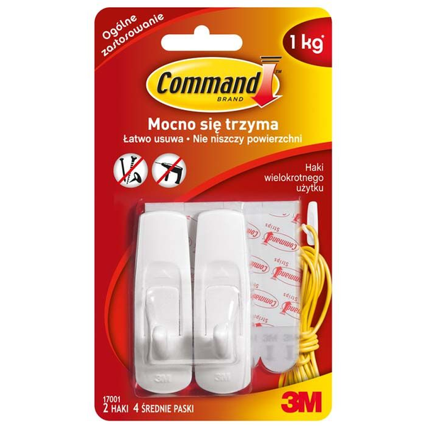 3M Command fali akasztók, 2 darab, közepes méret, 1,3 kg teherbírás