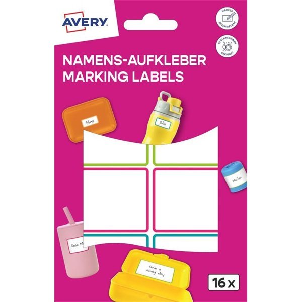 Avery NAME16C iskolai 46x33 mm 16 db öntapadós színes vízálló fólia (NAME16C)