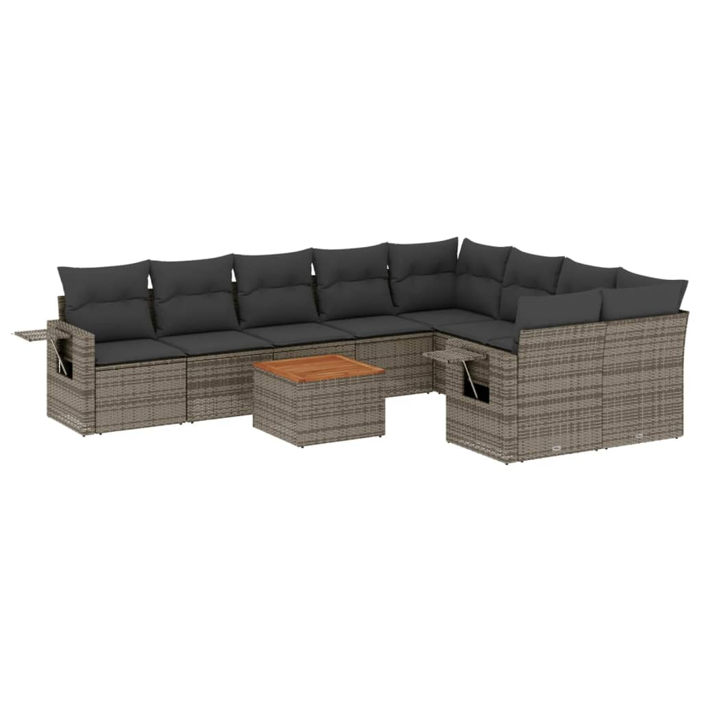 10 részes szürke polyrattan kerti ülőgarnitúra párnákkal (3224723)