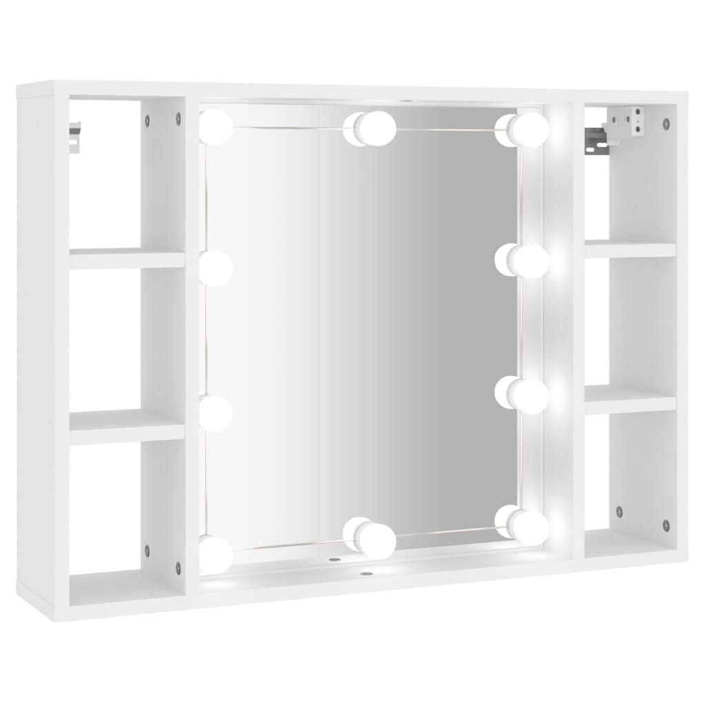 fehér tükrös szekrény LED-ekkel 76 x 15 x 55 cm (808855)