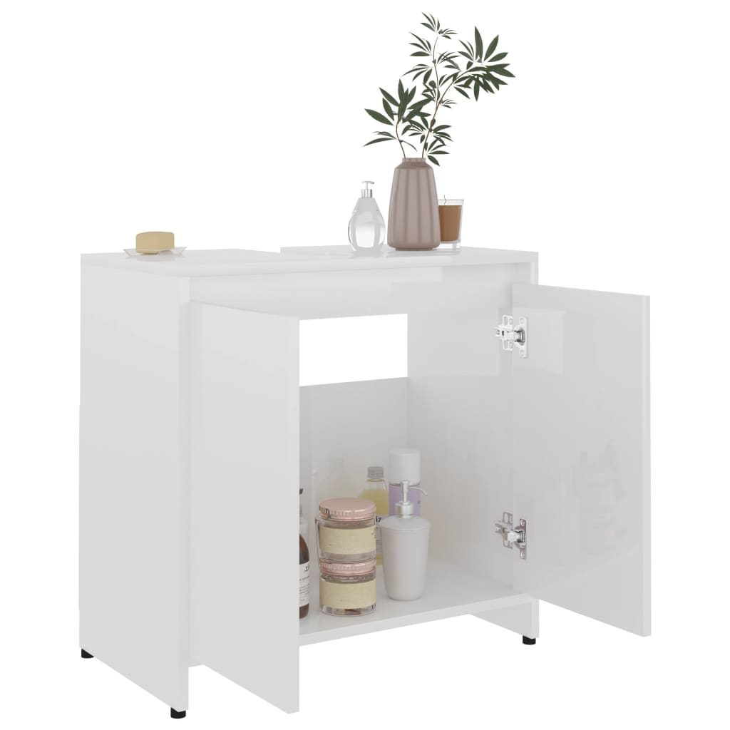 magasfényű fehér forgácslap fürdőszobaszekrény 60 x 33 x 61 cm (802648)