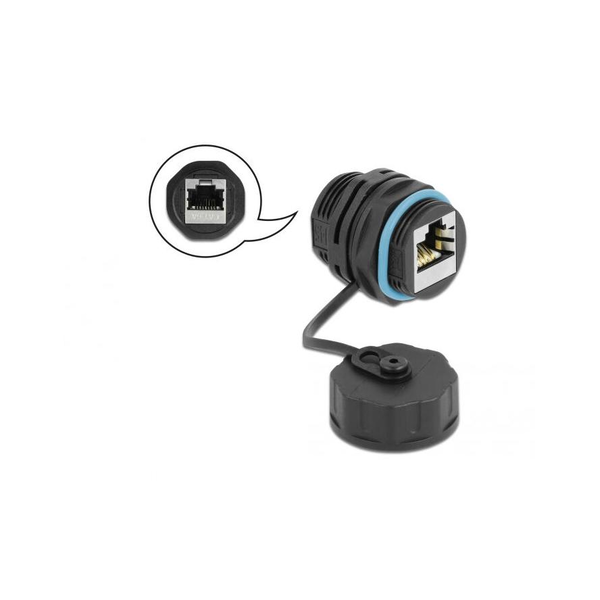 DeLock Cable Connector RJ45 jack to RJ45 jack Cat.6A with protective cap waterproof