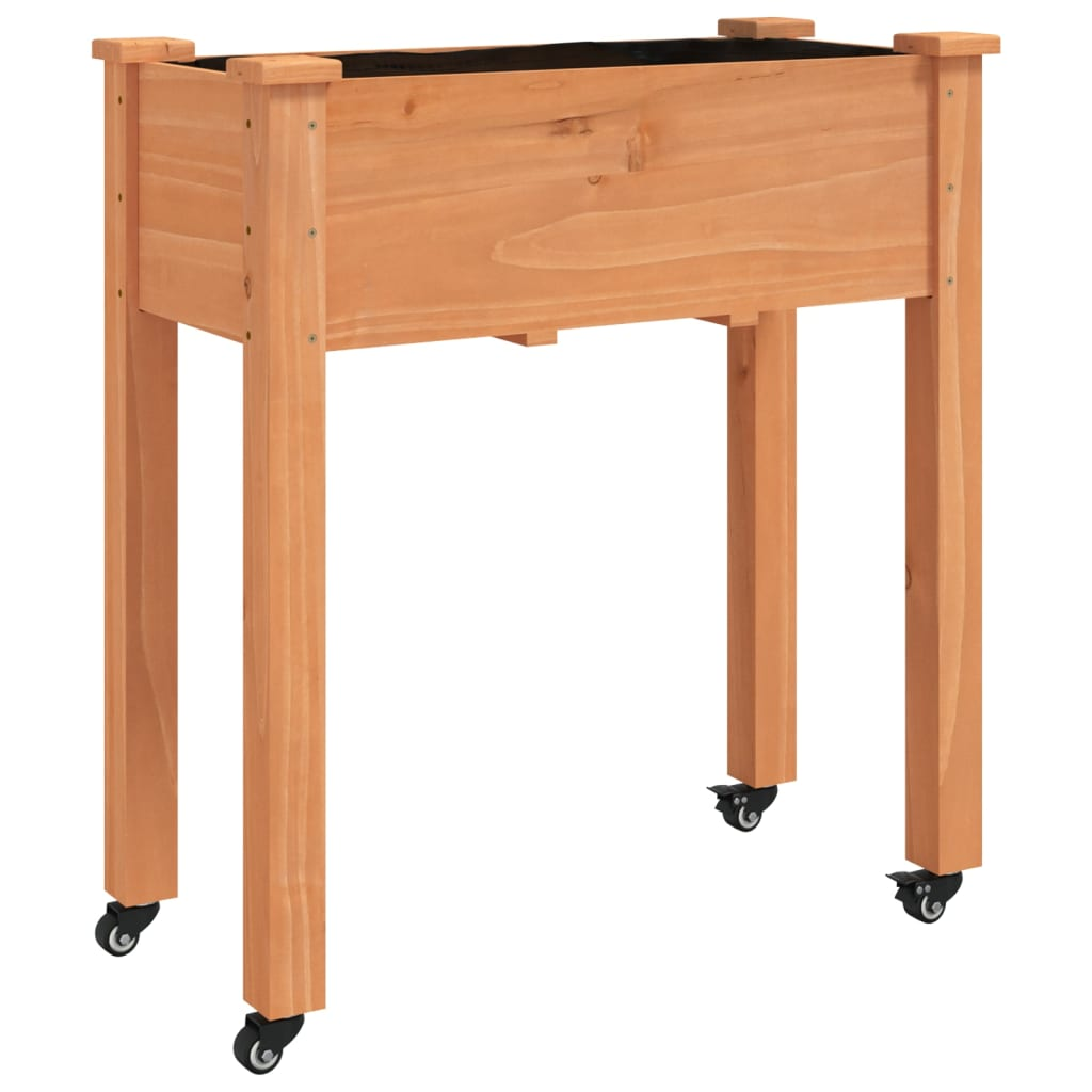 barna tömör fenyőfa kerekes ültetőláda béléssel 71 x 37 x 80 cm (3157824)