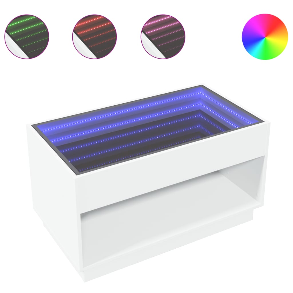 fehér végtelen hatású LED-es dohányzóasztal 70 x 50 x 50 cm (847665)