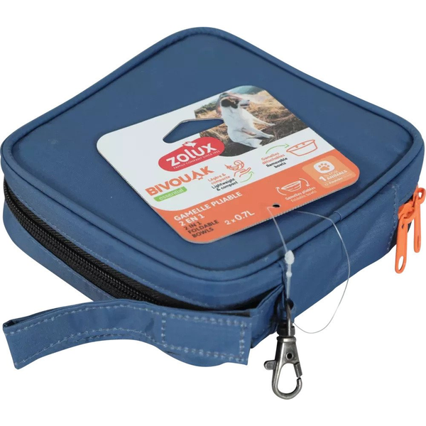 ZOLUX Składana miska 2w1 dla psa BIVOUAK 2x700 ml niebieska