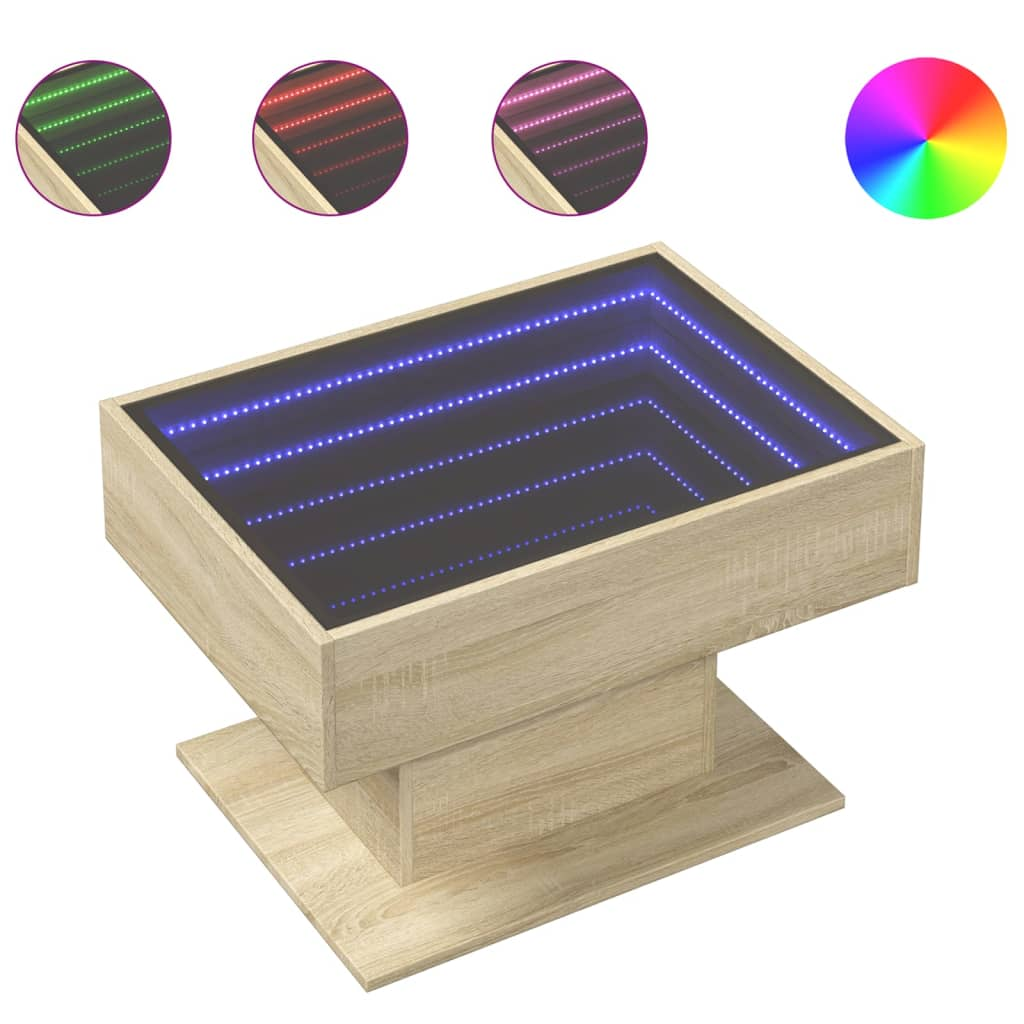 sonoma tölgy szerelt fa dohányzóasztal LED-del 70 x 50 x 45 cm (847534)