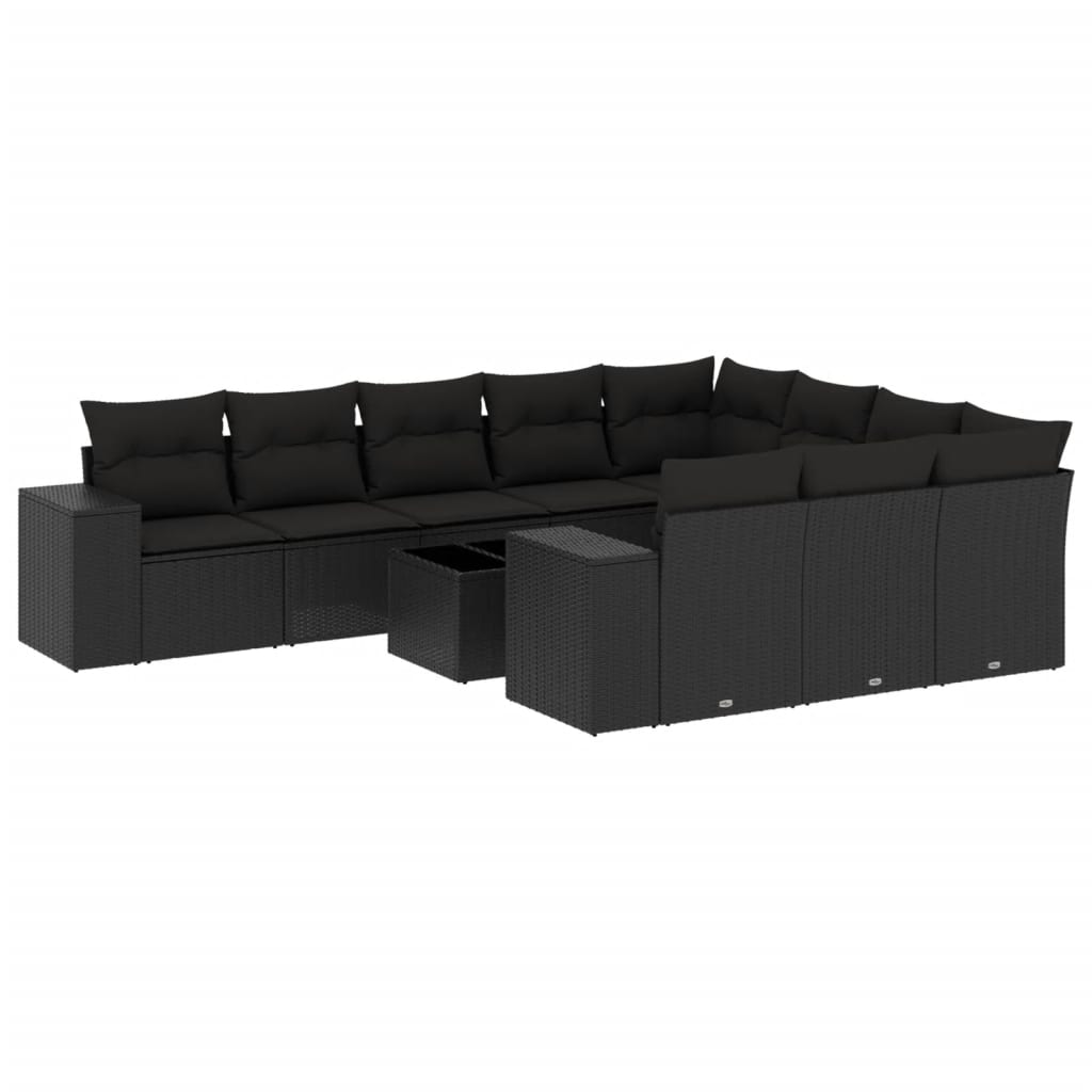 11 részes fekete polyrattan kerti ülőgarnitúra párnákkal (3255432)