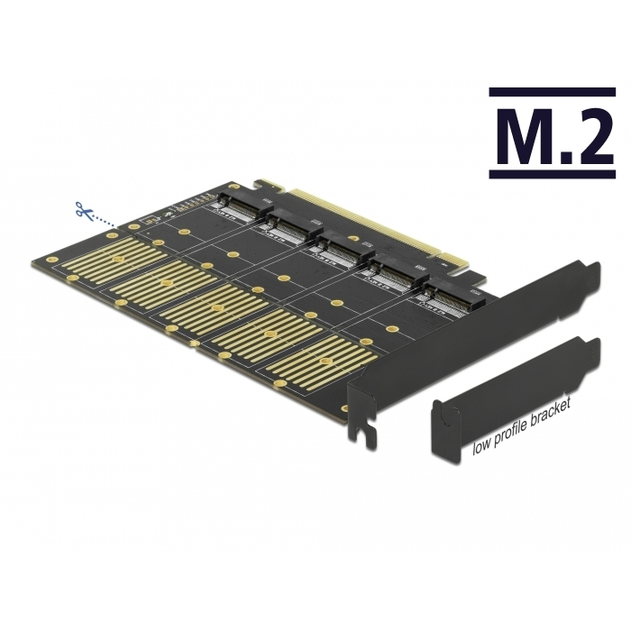 Delock PCI Express x16-kártya > 5 x belső M.2 aljzat B nyílással / SATA (90435) (90435)