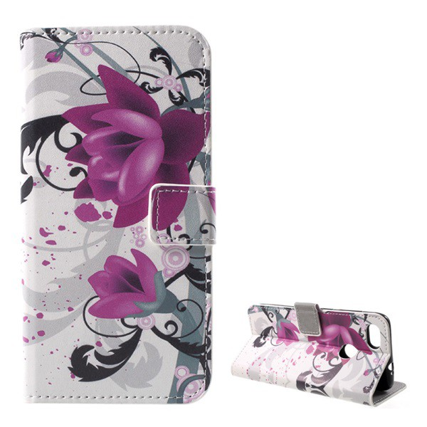 Tok álló, bőr hatású (FLIP, oldalra nyíló, asztali tartó funkció, lótuszvirág minta) FEHÉR [Huawei P9 Lite Mini] (5996457727605)