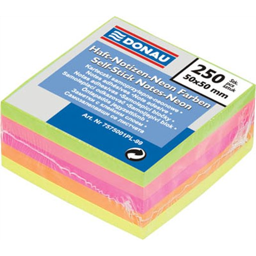 Donau Neon 50x50mm öntapadó jegyzettömb - 5 színű (250 lap / tömb) (7575001PL-99)