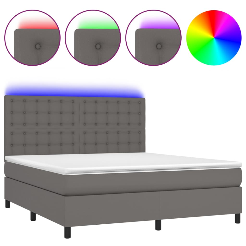 szürke műbőr rugós ágy matraccal és LED-del 180x200 cm (3135961)