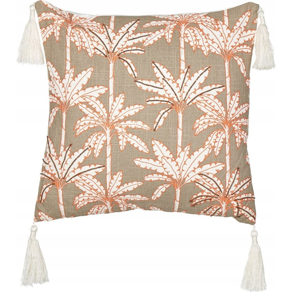 Cojín Cuadrado De Algodón 45 X 45 Cm Relleno Poliéster Accesorios Motivo Palmeras Multicolor Melobesia - Beige