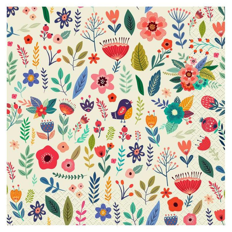 Godan Virág és madárka mintás szalvéta, fehér - 20 db (PG-SGL2) (PG-SGL2)