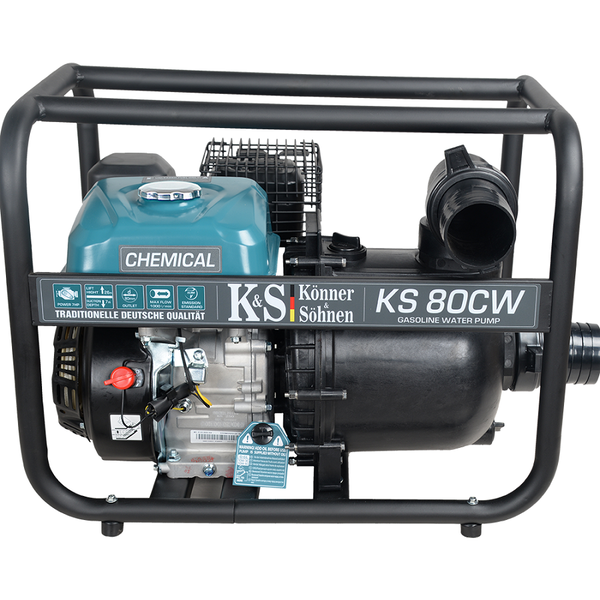 KÖNNER & SÖHNEN KS 80CW benzinmotoros szivattyú, teljesítmény 7 LE, maximális teljesítmény 1000 l/perc, maximális nyomómagasság 26 m, maximális szívási mélység 7 m