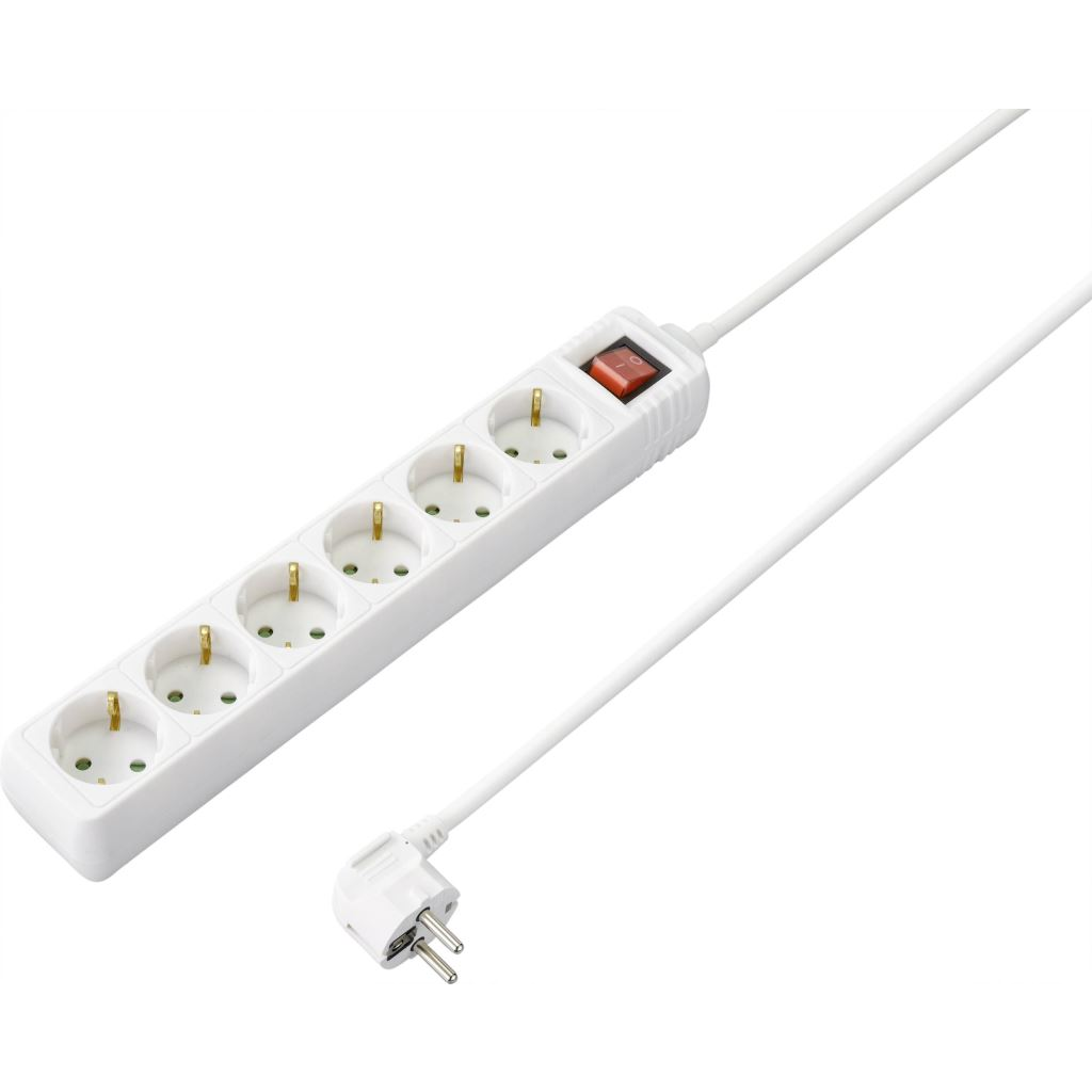 Sygonix SY-4891008 Védőérintkezős elosztó kapcsolóval, 6 aljzatos, fehér (SY-4891008)