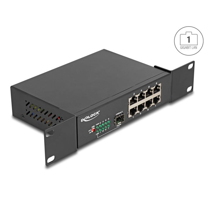Delock 10” keretbe szerelhető Gigabit Ethernet-kapcsoló, 8 port + 1 SFP (88064) (delock88064)