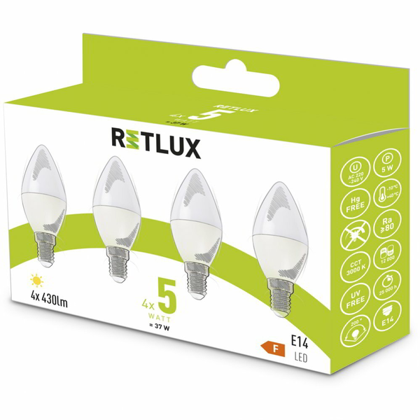 Retlux žiarovka REL 35, LED C37, 4x5W, E14, teplá