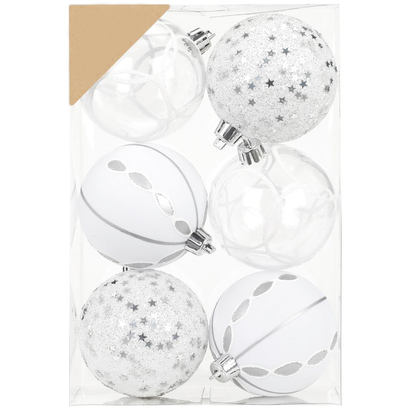 LAALU díszkészlet: vegyes fehér díszek 8 cm, 6 db (LAU-6140)