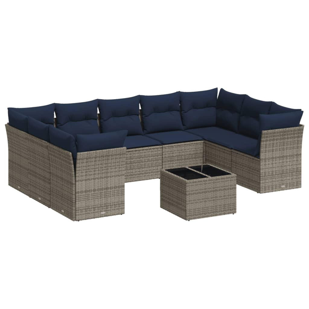 10 részes világosszürke polyrattan kerti ülőgarnitúra párnákkal (3218142)