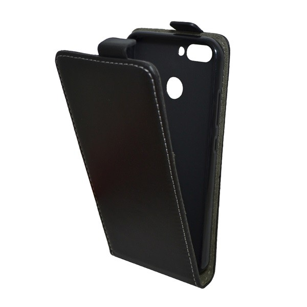 Tok álló, bőr hatású (FLIP, lefelé nyíló, szilikon tartó) FEKETE [Huawei Nova 2] (5996457714988)
