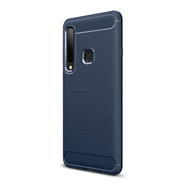 Szilikon telefonvédő (közepesen ütésálló, légpárnás sarok, szálcsiszolt, karbon minta) SÖTÉTKÉK [Samsung Galaxy A9 (2018) SM-A920] (5996457823956)