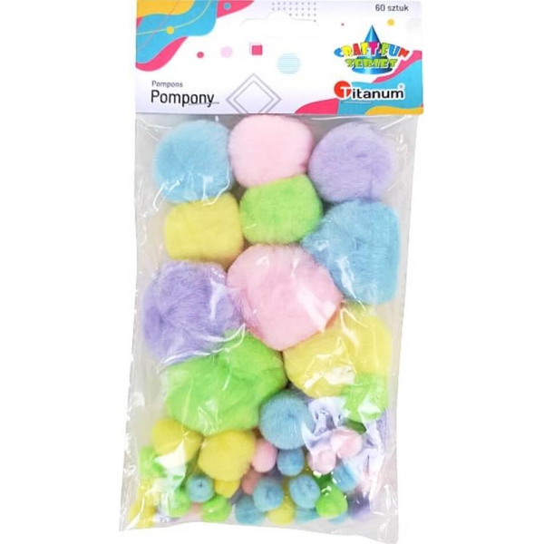  Titanum Pompony akrylowe mix kolorów pastelowych 60szt