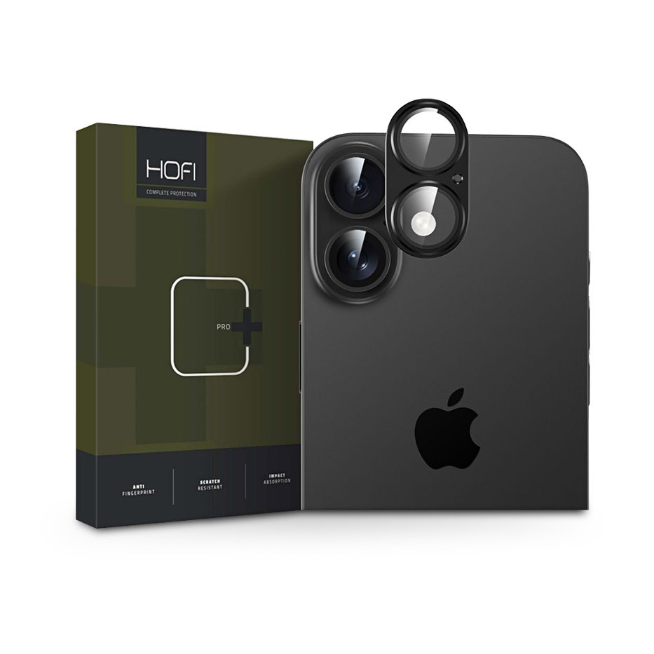 HOFI FullCam Pro+ kameralencse védőüveg + alu kameravédő - Apple iPhone 16/16 Plus - fekete (HO311064)