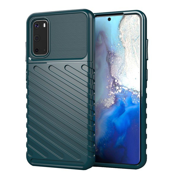 Szilikon telefonvédő (közepesen ütésálló, csíkos, dombor minta) SÖTÉTZÖLD [Samsung Galaxy S20 5G (SM-G981U)] (5996457929665)