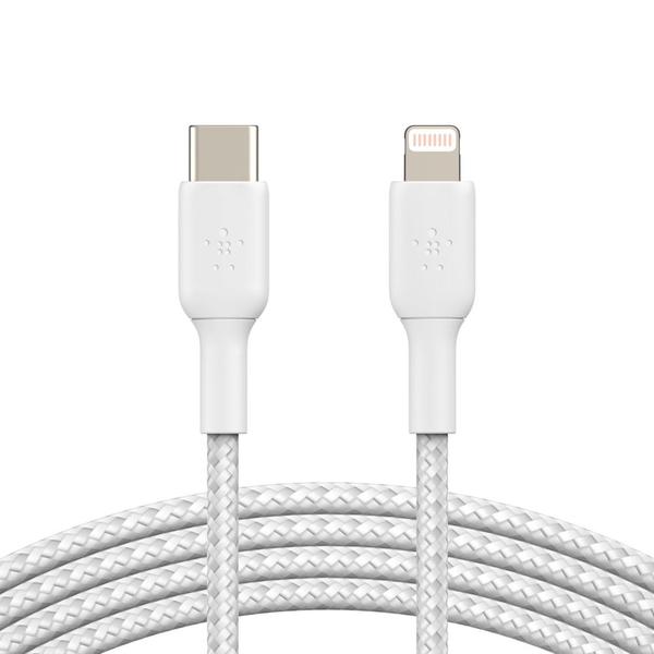 Belkin BOOST CHARGE USB-C - Lightning harisnyázott kábel 1m fehér (CAA004bt1MWH)