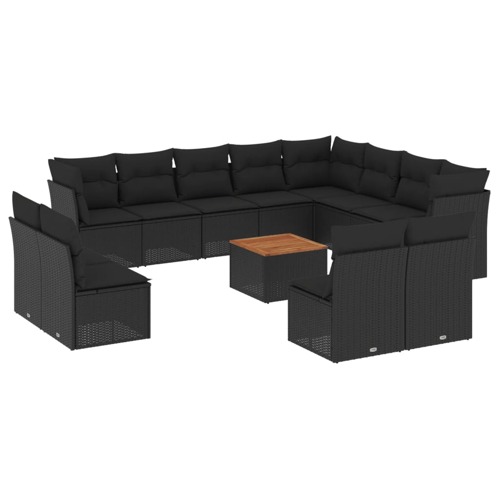 13 részes fekete polyrattan kerti ülőgarnitúra párnákkal (3223927)