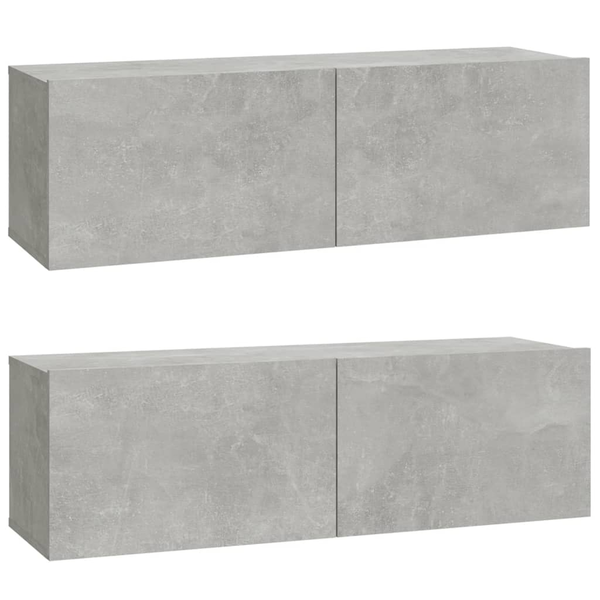 2 db betonszürke szerelt fa fali TV-szekrény 100 x 30 x 30 cm