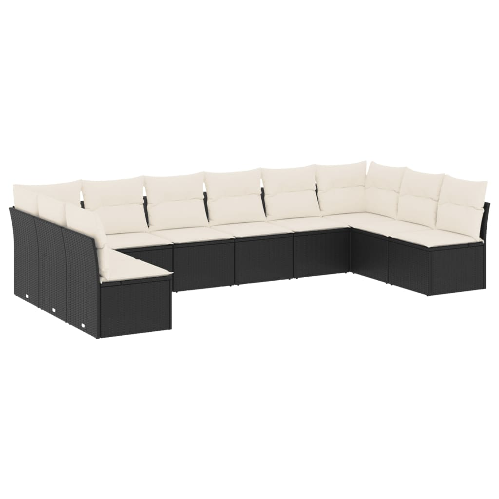 10 részes fekete polyrattan kerti ülőgarnitúra párnákkal (3249925)