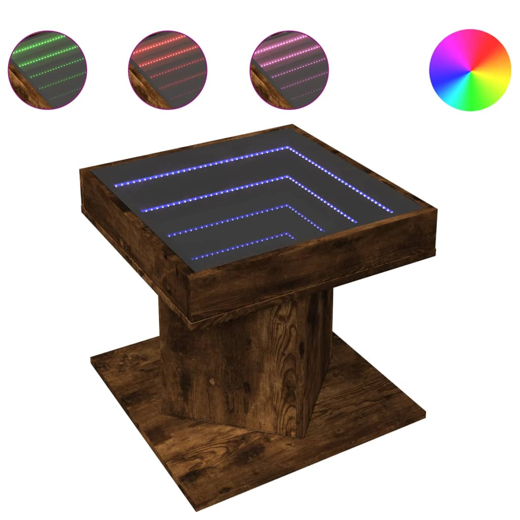 füstös tölgy szerelt fa dohányzóasztal LED-del 50 x 50 x 45 cm (847564)