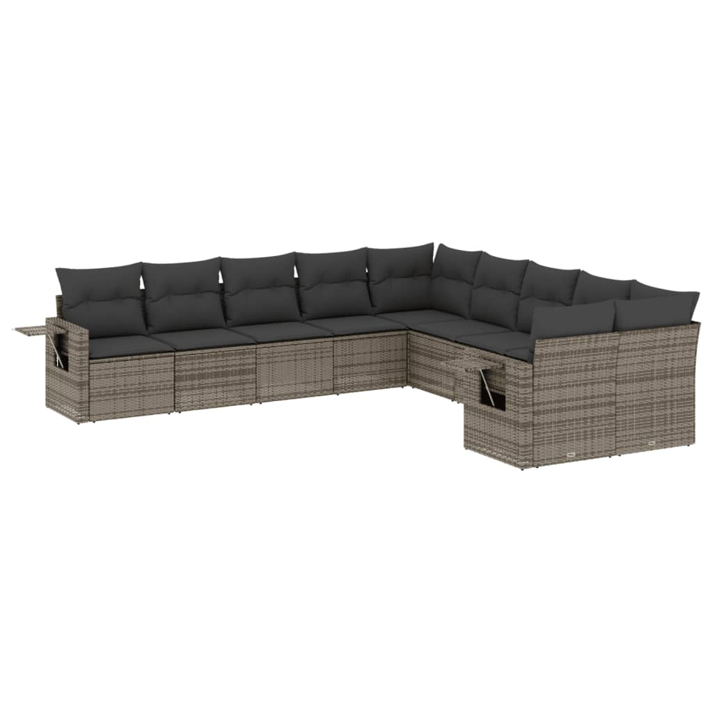 10 részes szürke polyrattan kerti ülőgarnitúra párnákkal (3253047)
