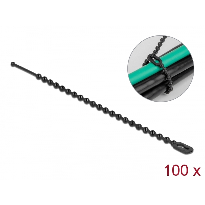 Delock újrahasználható kötöző Hx 100 x Sz 2,4 mm 100 db fekete (19566) (del19566)