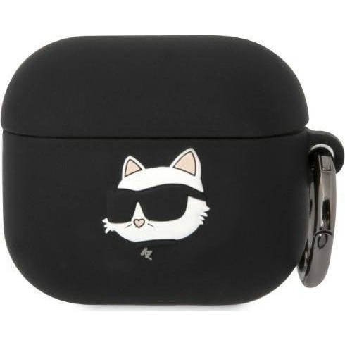 Karl Lagerfeld, Silikonski etui za AirPods 3 Choupette Head 3D Luxe Odporen na udarce, Črna
