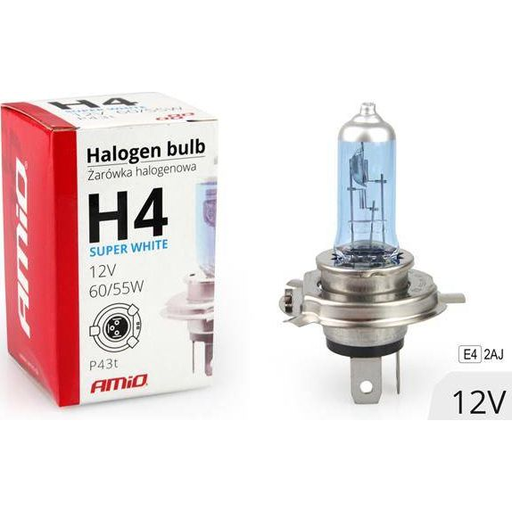  AMiO Żarówka halogenowa H4 12V 60/55W filtr UV (E4) Super White