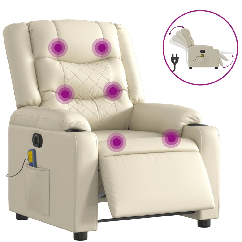 krémszínű műbőr elektromos dönthető masszázsfotel (3206548)