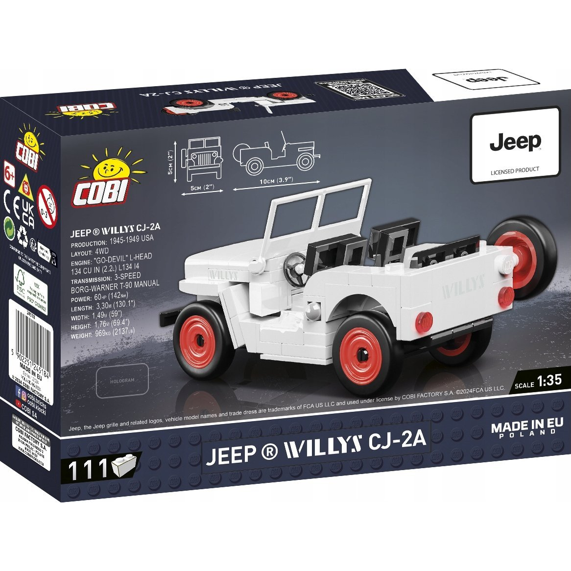 Cobi 24518 Jeep Willys CJ-2A (fehér) 111 darabos Építőjáték (5902251245184)