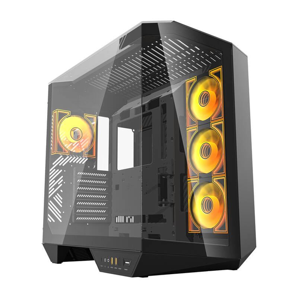 DarkFlash DY470 táp nélküli ablakos ház fekete + 4 db ventilátor + GPU konzol